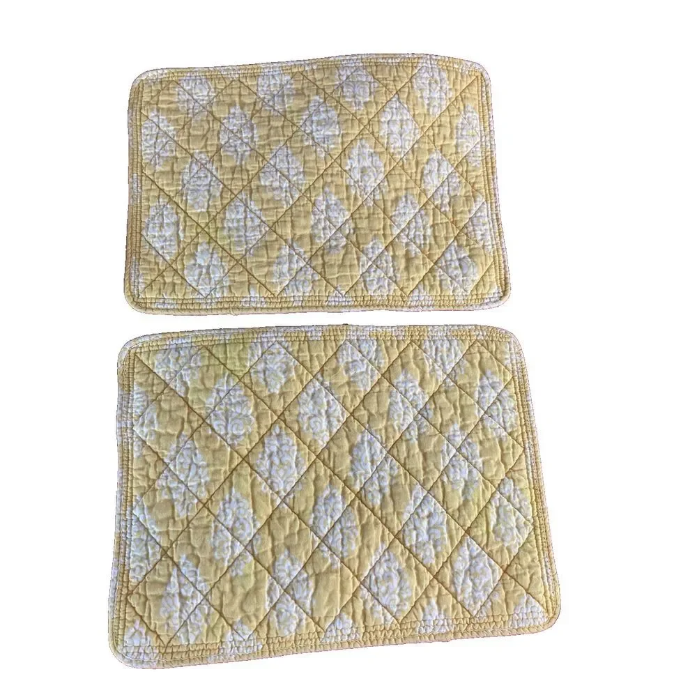 (4) Fabric Quilted Placemats 15x12‎ Cotton Yellow Cottage Core